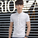 亚麻衬衫男短袖夏季韩版修身型半袖棉麻衬衣纯色夏天麻料上衣服潮