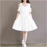 夏装新款白色小清新纯棉森系文艺复古连衣裙少女百搭裙子学生长裙