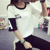 韩国五分袖宽松刺绣字母短袖T恤女夏季学生BF原宿风大码半袖女装