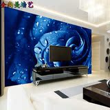 3D大型壁画浪漫水珠蓝玫瑰蓝色妖姬婚房卧室电视背景墙纸无缝壁纸