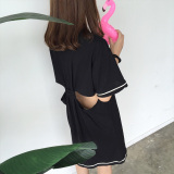麻豆 个性女装时尚夏季连衣裙 不规则露背性感中裙 韩版黑色女裙