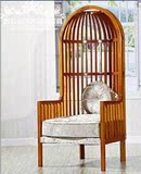 新古典单人沙发椅鸟笼椅欧式实景简约雕刻装饰椅高背椅休闲椅实木
