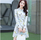 长袖连衣裙 2016秋装新款韩版女装25-30-40岁印花修身时尚打底裙