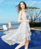 欧根纱白色裙夏前短后长海边度假必备沙滩裙中长款波西米亚连衣裙
