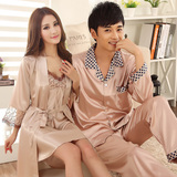 春季韩版男女情侣睡衣长袖真丝质两件套装春天大码性感丝绸家居服