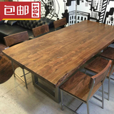 美式乡村简约咖啡厅餐桌椅组合实木桌家具复古铁艺长方形饭店桌子