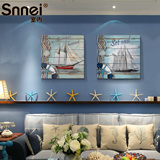 地中海风格复古木质无框画装饰画客厅沙发背景墙壁挂画木板画帆船