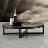 欧式简约现代实木客厅美式圆形茶几黑色时创意复古咖啡桌茶水桌