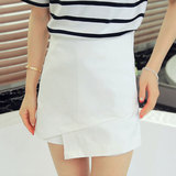 夏季新款韩版高腰开叉不规则修身显瘦包臀半身裙女裤裙 白色短裤
