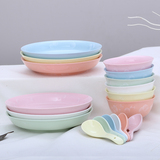 冰花瓷 创意礼品/家用 韩式结婚餐具 彩碗勺盘子陶瓷套装组合18头