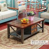 美式复古做旧棕色客厅茶几实木长方形1.1米长整装小户型咖啡桌子