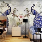 富贵孔雀吉祥鹿背景墙纸艺术美式复古壁纸 手绘创意大型壁画墙布