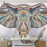 现代简约手绘大象少数民族风格电视背景墙壁纸  客厅沙发大型壁画