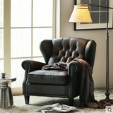 新古典美式个性时尚真皮沙发法式欧式高档软包拉扣休闲沙发单人
