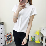 2016夏装新款韩版白色短袖衬衫女修身简约大码学生衬衣工装OL职业