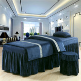 韩式超柔保暖法莱绒按摩理疗spa美容床罩四件套特价包邮 藏蓝色