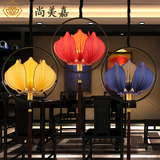 中式艺术莲花吊灯茶楼会所餐厅过道酒店咖啡厅铁艺灯创意个性荷花