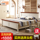 美式乡村实木床 1.5 1.8现代简约双人床 白色实木床 特价婚床
