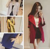 2016韩版春季新品宽松中长款外套大翻领七分袖风衣女式显瘦薄款潮