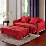 全棉双人沙发套沙发罩全盖布大红色三人棉麻帆布沙发巾组合沙发垫