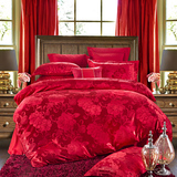 四件套欧式浪漫奢华提花贡缎大红婚庆加厚双人1.5米1.8m床单被套