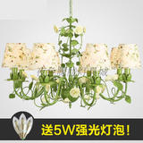 田园风格吊灯客厅灯具8头6头韩式铁艺花草花朵吊灯彩色创意 温馨