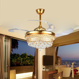 风扇灯客厅灯 餐厅隐形带风扇的家用LED欧式客厅卧室水晶风扇吊灯