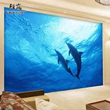 特价大型壁画个性蓝色梦幻水中海豚壁纸客厅卧室天花吊顶装饰海洋