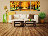 子典家居装饰画三联画烤瓷彩雕客厅沙发背景平面烤瓷浮雕 黄金树