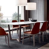 北欧大理石餐桌简约实木餐桌椅组合 现代时尚餐台黑白色椭圆餐桌
