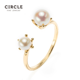 Circle日本珠宝  akoya海水珍珠戒指18k金镶嵌双珠戒指正品女