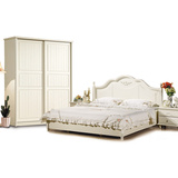 田园家具卧室套装组合公主床1.5米高箱床+床头柜+趟门衣柜实木床