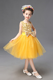 新款童装黄色女童生日连衣裙公主裙蓬蓬礼服演出服天蓝色10色可选