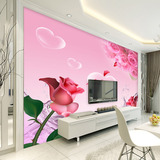 大型整张无缝壁画 3d立体电视背景墙壁纸简约玫瑰花蓝粉色背景