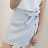 新款韩版系带蝴蝶结格子裙不对称A字裙包裙短裙半身裙女夏潮
