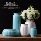 简约现代白蓝色陶瓷花瓶插干鲜花器三五件套家居饰品摆件组合花艺
