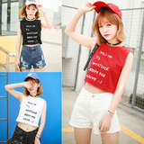 2016夏季新款女装韩版百搭字母印花修身性感无袖小背心女短款上衣
