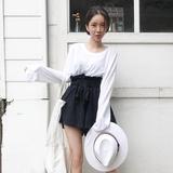 韩国chic风 夏季新款超宽松舒适纯色简约款长袖T恤空调衫防晒衣女