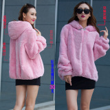 2015冬韩版整皮獭兔毛皮草外套短款女式连帽灯笼袖整皮獭兔绒外套