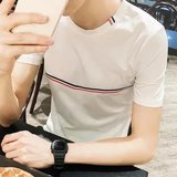 2016夏季新款短袖T恤男半袖学生衣服条纹日系修身圆领半截袖潮流