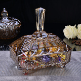 玻璃糖罐欧式水晶糖果罐透明创意家居摆件果盒客厅储物器皿茶色