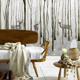麋鹿森林个性创意北欧宜家壁纸卧室客厅电视背景复古艺术壁画墙纸