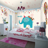 可爱粉色主题大象大型壁画卡通儿童房幼儿园墙纸卧室客厅背景壁纸