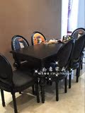 新品高档实木餐桌美式田园复古黑色餐桌欧式法式做旧餐厅会议桌子