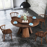 沃购进口全实木餐桌现代简约北欧圆桌餐桌椅组合原木饭桌带转盘