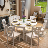 简约小户型餐桌椅组合 全实木圆桌实木椅木桌子 旋转桌椅折叠圆桌
