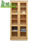 上海全实木家具简约松木书柜两门书柜玻璃门书柜儿童实木书橱定做