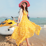 夏季波西米亚雪纺海边度假沙滩裙长裙显瘦吊带泰国连衣裙中长款仙