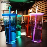 创意个性夏日饮品果汁饮料玻璃杯双层透明学生水瓶咖啡厅吸管杯子