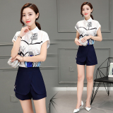 名媛小香风夏季短裤套装2016新款韩版雪纺时尚女装显瘦夏装两件套